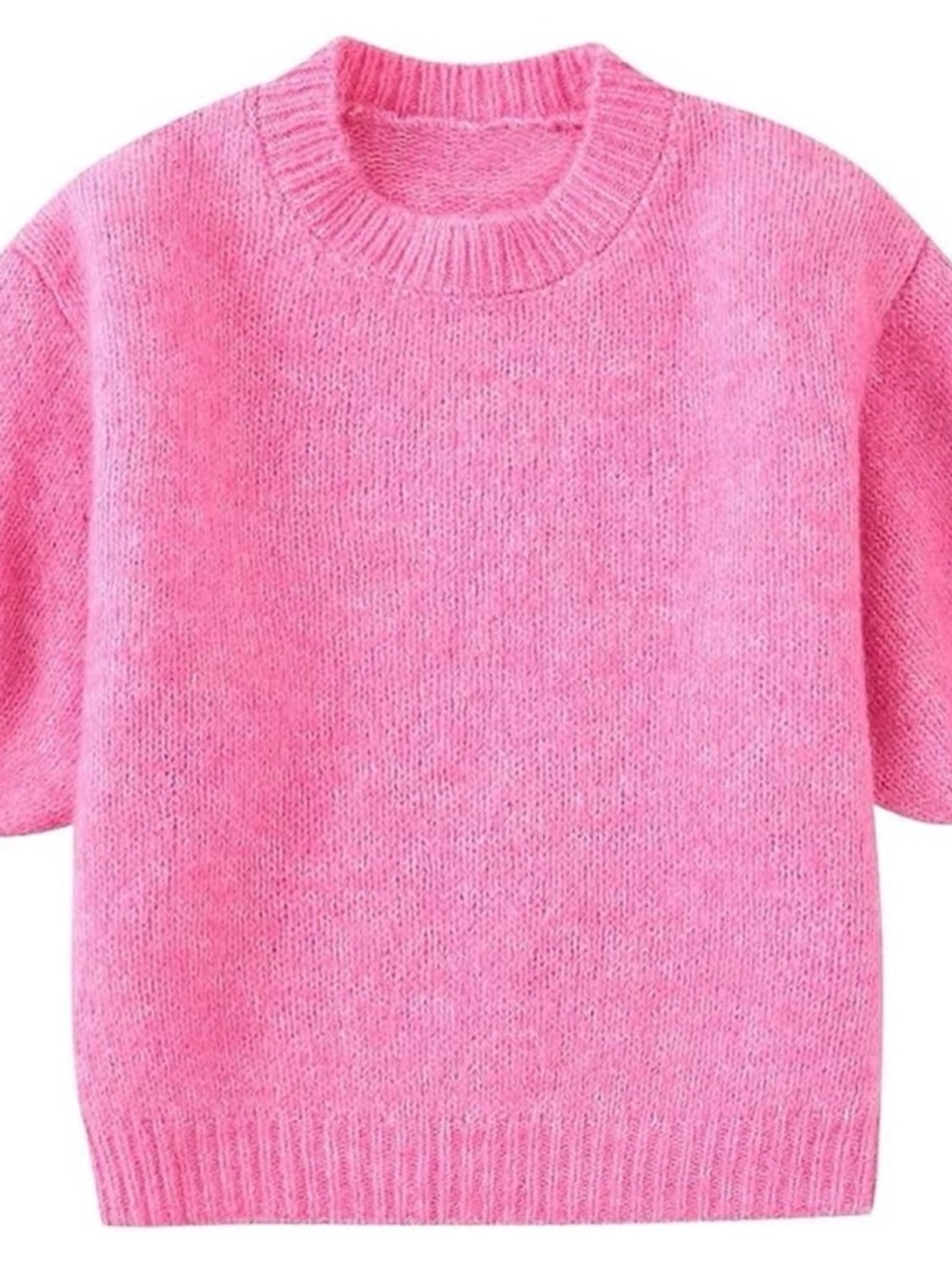 BiBi Fuzzy Puff-Sleeve Cropped Sweater in Hot Pink - Picture 4 of 11